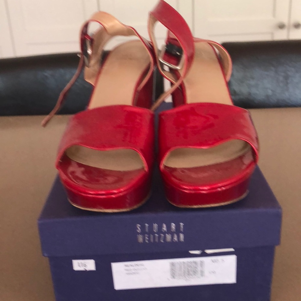Stuart Weitzman red patent high heel sandals